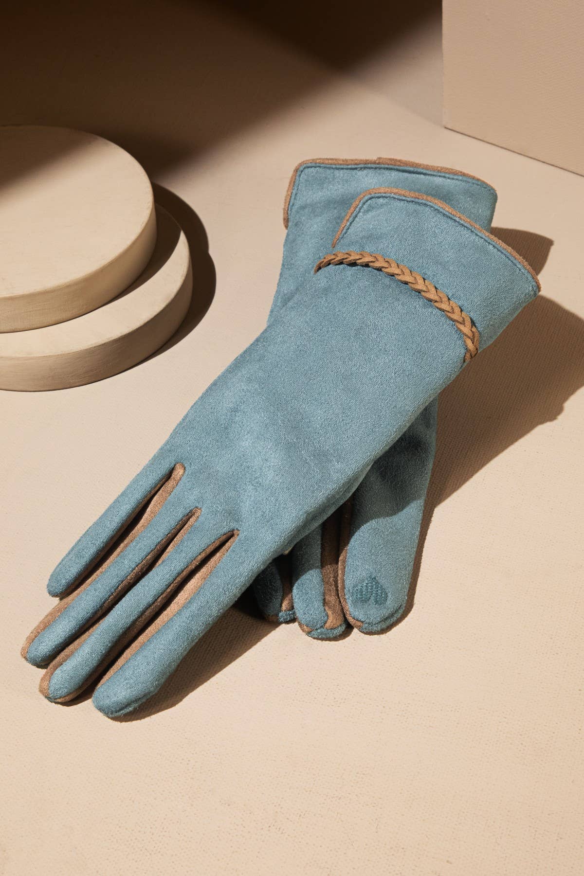 Shop Neighbors - Suede Smart Touch Gloves with Braided Band : DARK BLUE