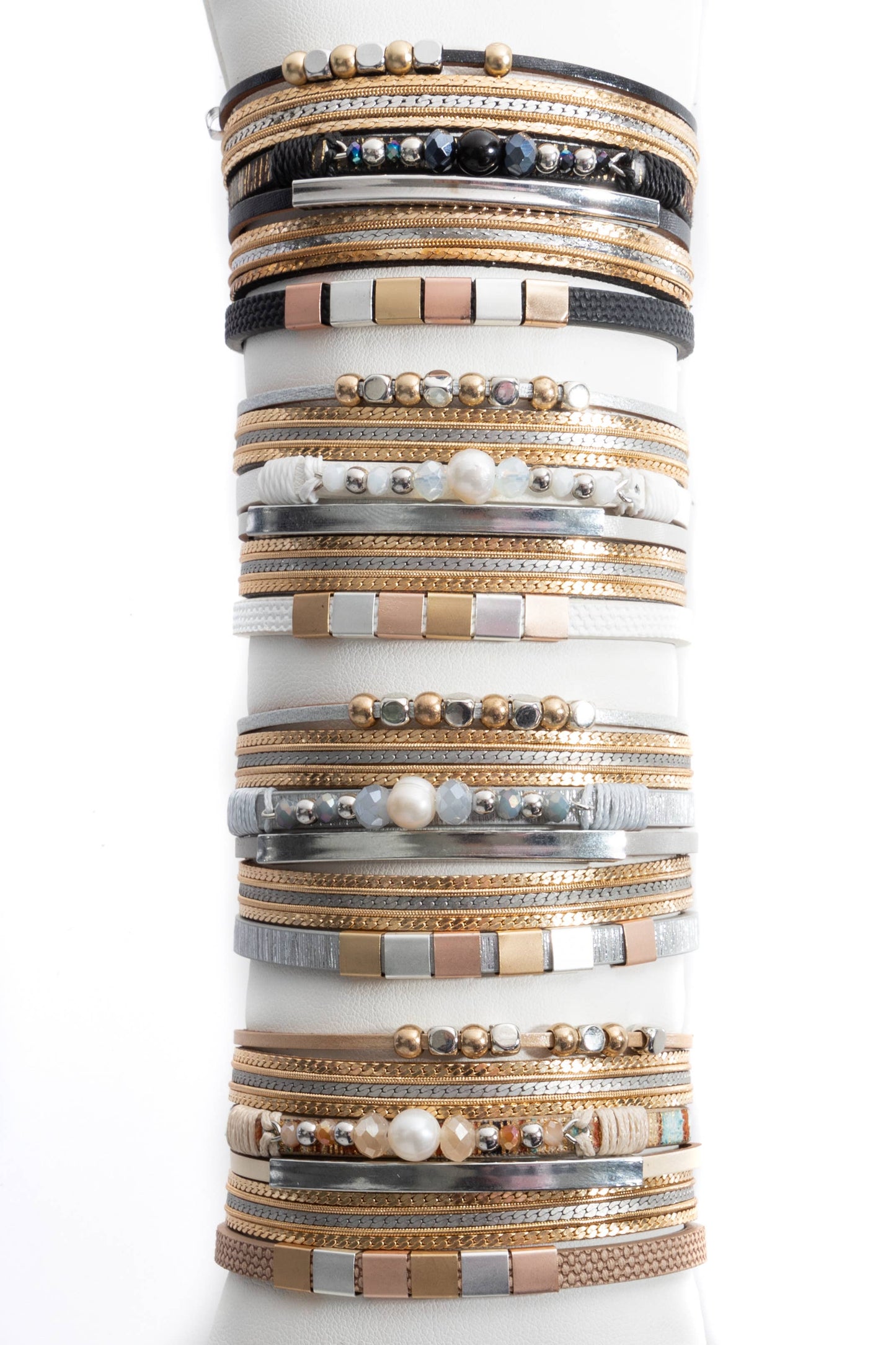 SAACHI - Metallic Beaded Bracelet: White