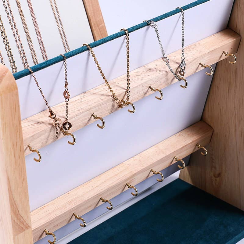 Zakka Canada - Solid Wood High Quality Multi-Necklace Bracelet Display: White Leather