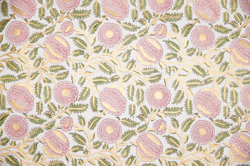 Paper Mirchi - Hand Block Printed Gift Wrap Sheets - Marigold Glitz Blush