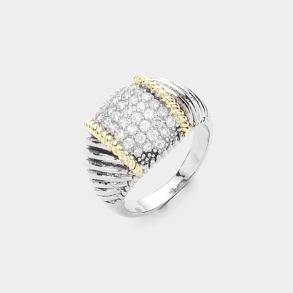 Wona Trading, Inc. - CZ Stone Paved Dome Two Tone Ring: 7