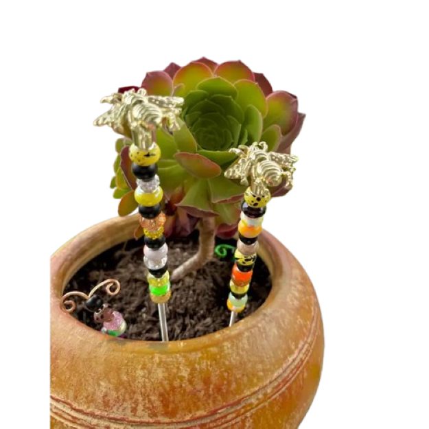 Sea of Bliss Shop - Bumblebee Fairy Garden Beaded Plant Stakes : 13 inch