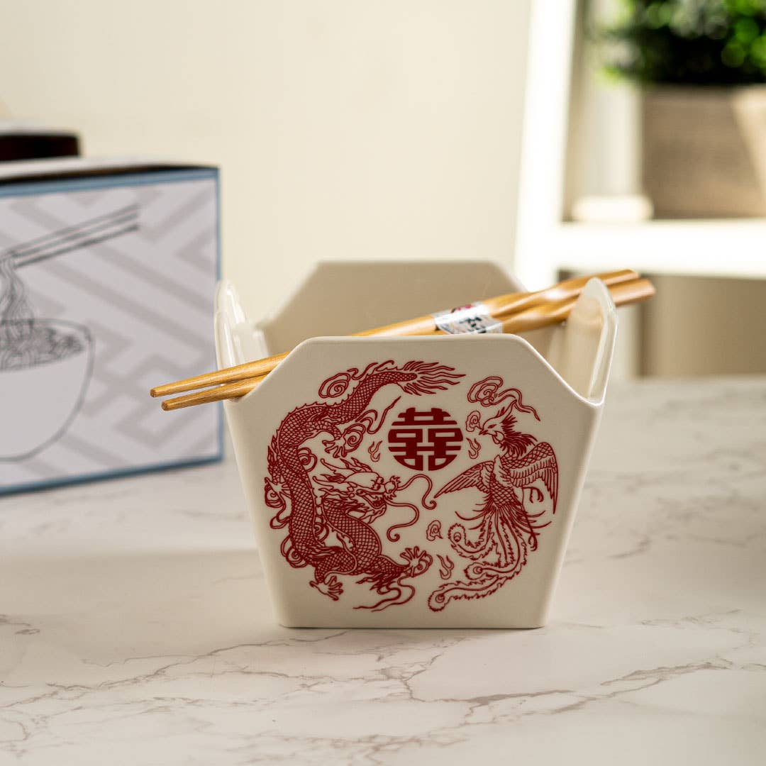 Urban Tokyo - 16oz 5"W x 4"H Takeout Box Serving Bowl With Chopsticks Phoenix (1/16)