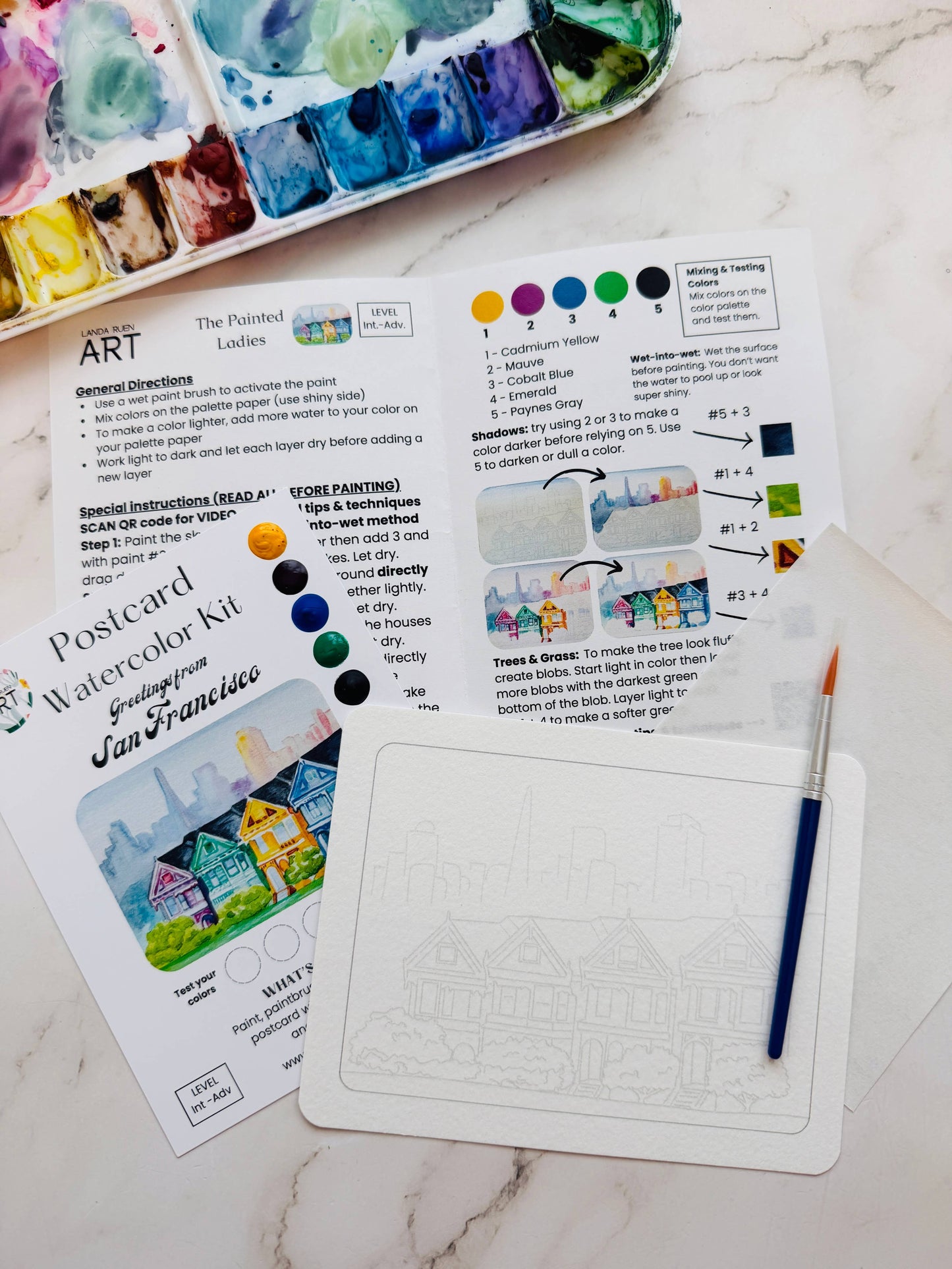 Landa Ruen Art - San Francisco Painted Ladies Watercolor Postcard Kit