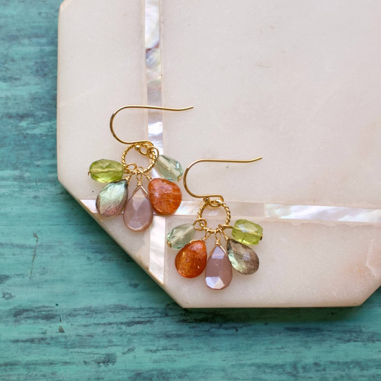 a.v. max - Semi Precious Cluster Earrings: Sunstone Multi