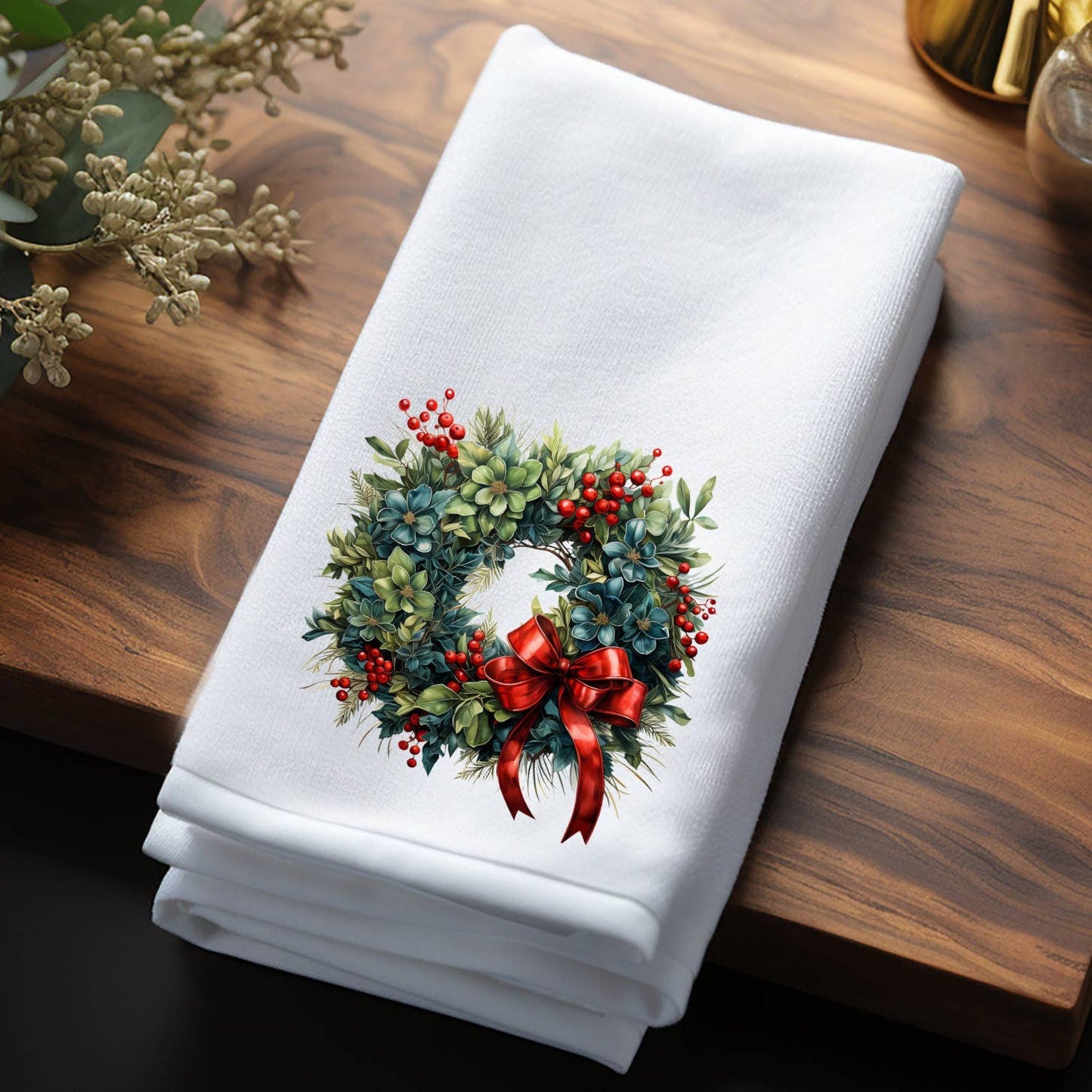 Fernville Creations - Holiday Fingertip Towel with Wreath Decor for Christmas