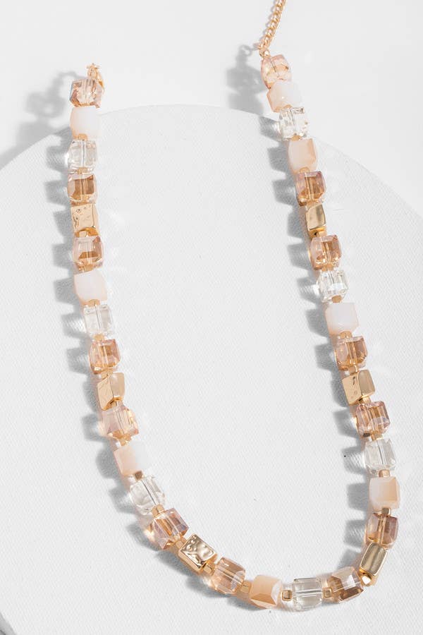 SAACHI - Faceted Glass Bead and Stone Necklace: Navy