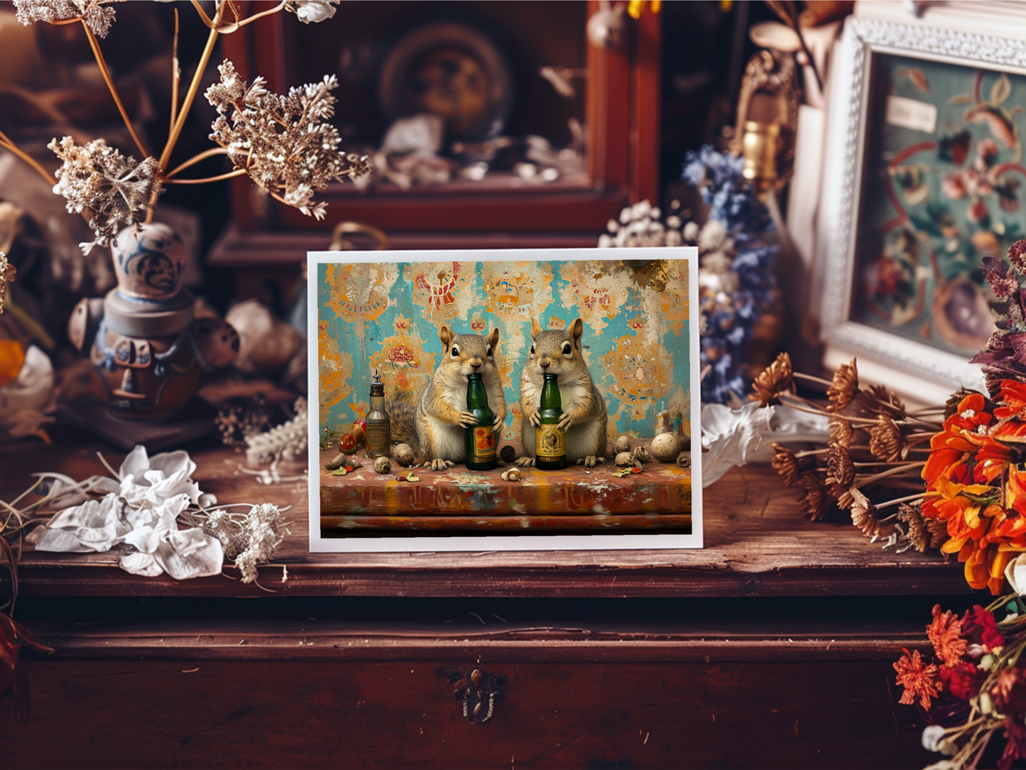 Salty Alyce - Squirrels Drinking Party Blank Card 61AS