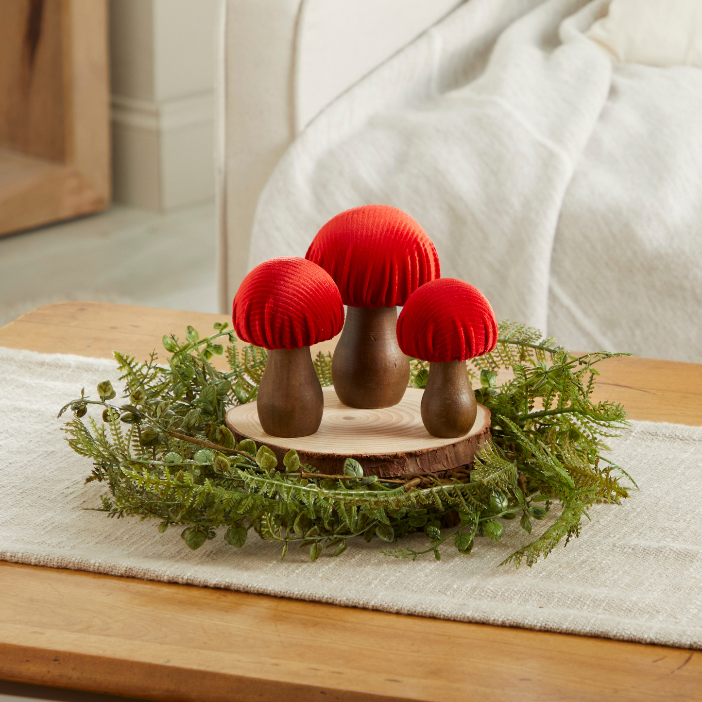 Your Heart's Content - Mushroom Velvet Sets All Season Decor, Nature Lover Gift: Velvet Crimson Set of 3