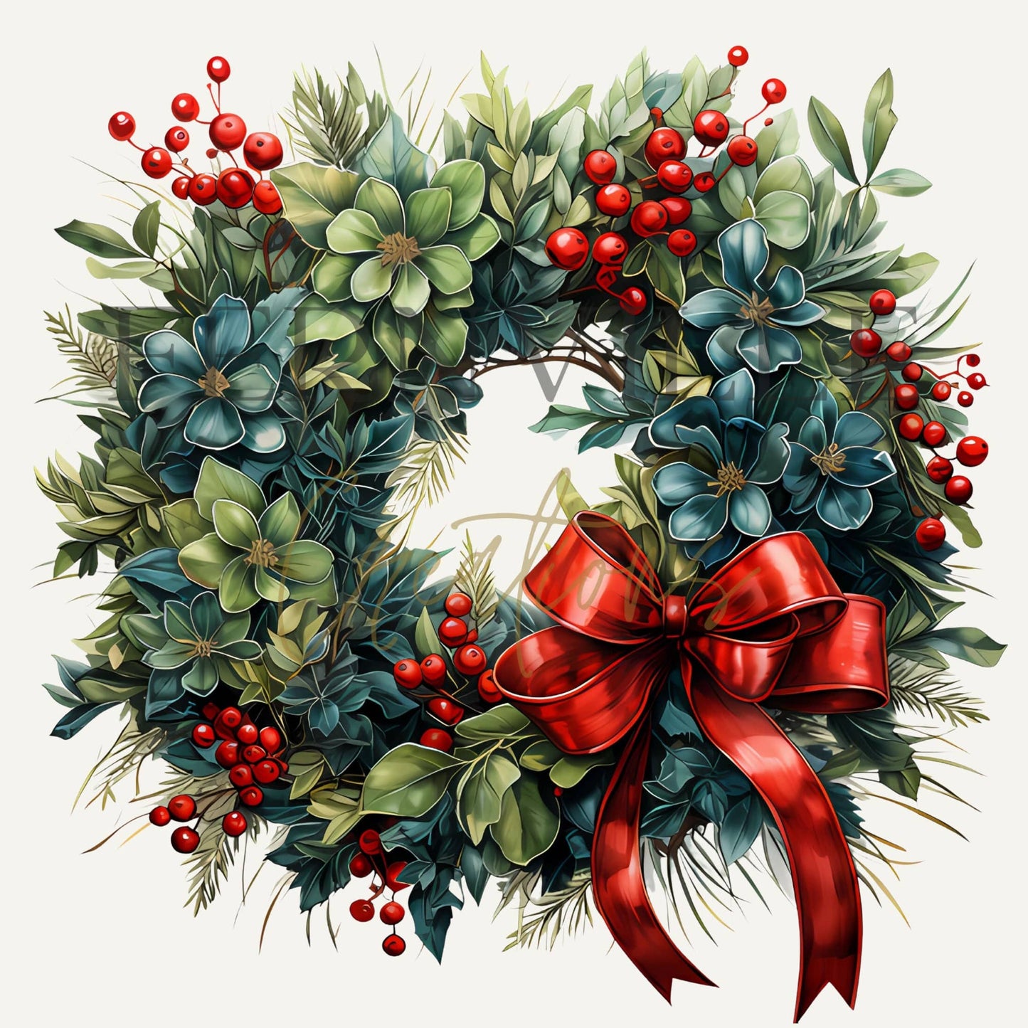 Fernville Creations - Holiday Fingertip Towel with Wreath Decor for Christmas