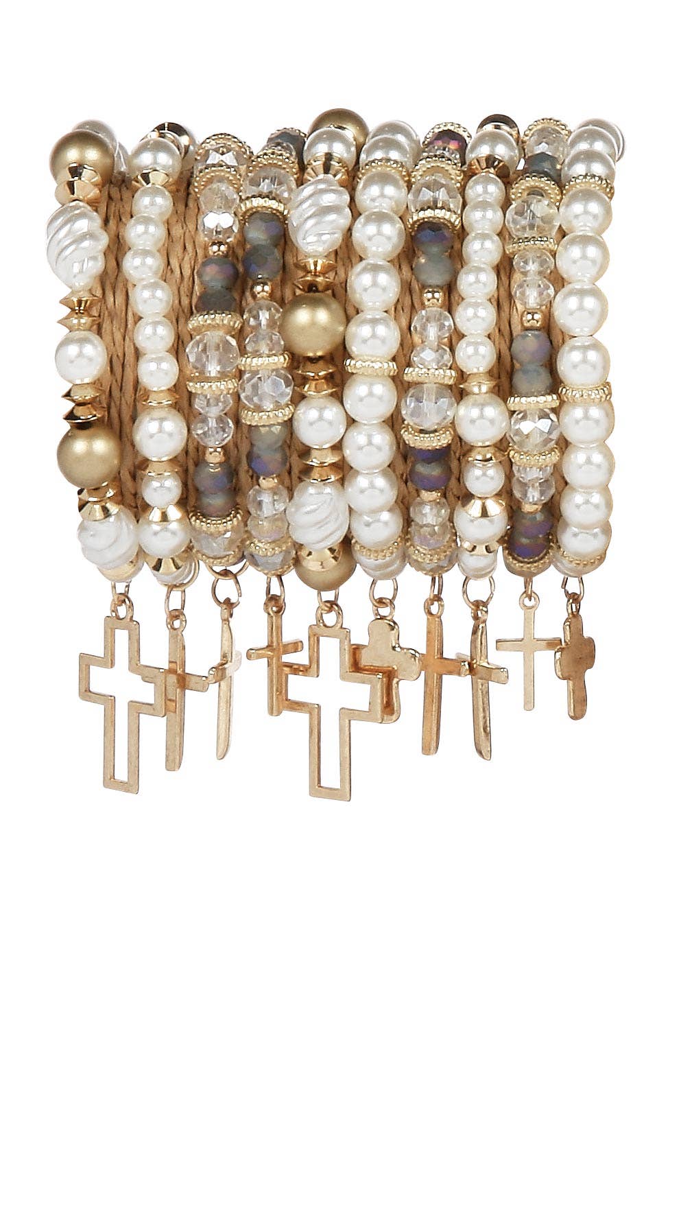 Kaleidoscope Accessories - Beaded Cross StackBracelets, 10 Pieces: Black