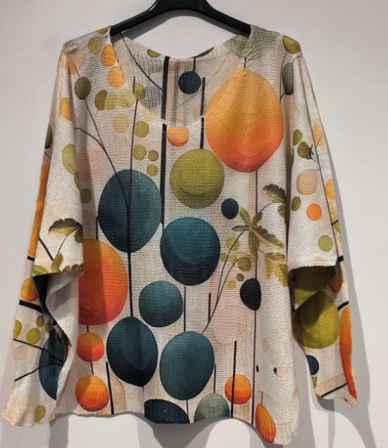 LOOWIE - POCIR Cream Circles V-Neck Knit Printed Sweater LOOWIE