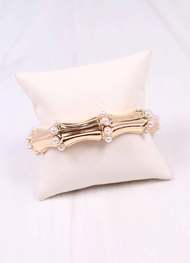 Caroline Hill - Hollander Stretch Bracelet with Pearls GOLD: Default