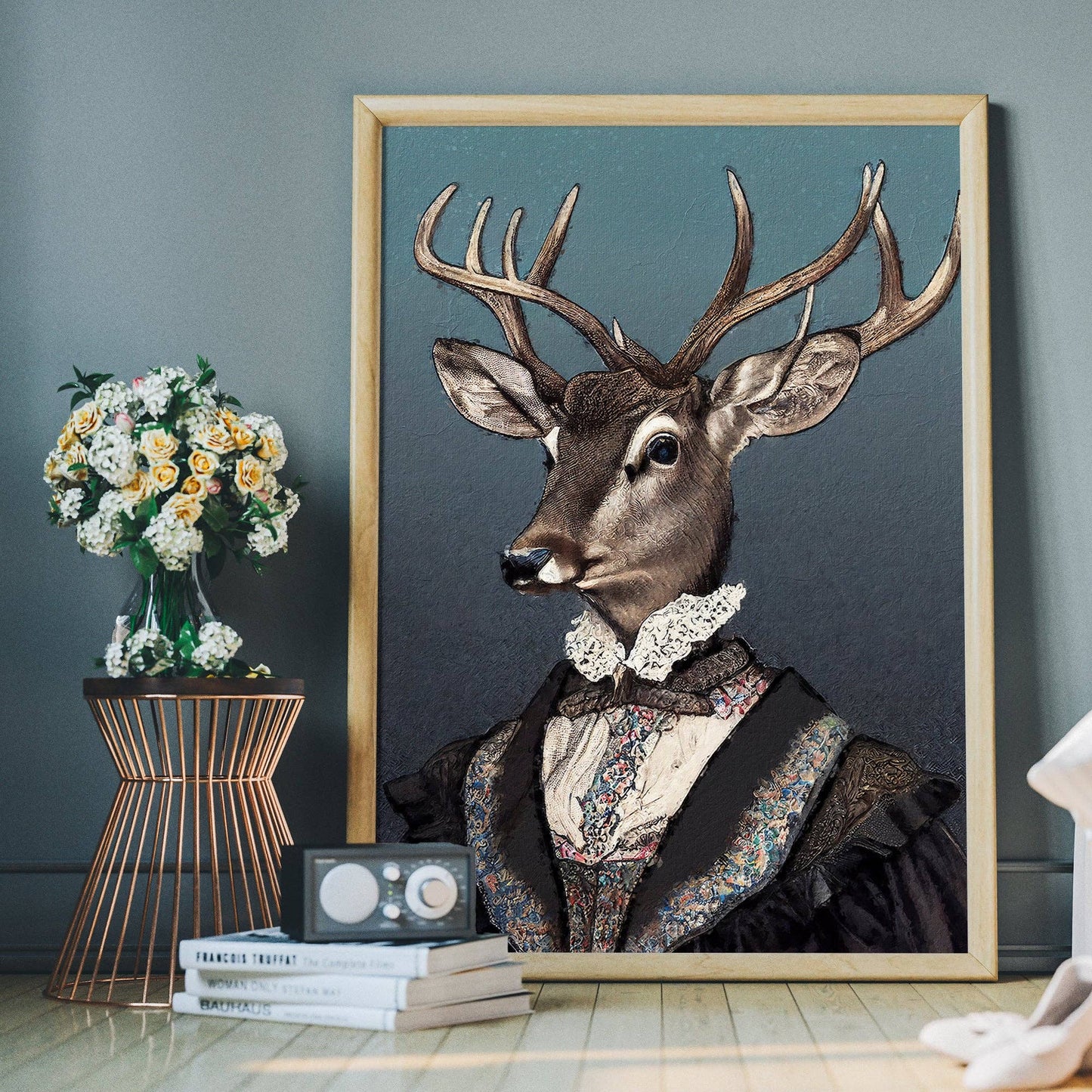 Ink & Drop - Female Stag Animal Head Print: 11 ¾ x 15 ¾ in | 30x40 cm / Matte
