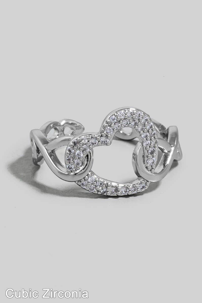 The Looks by Fame Accessories - Gold Dipped Cz Heart Solid Chain Open Band Ring: G