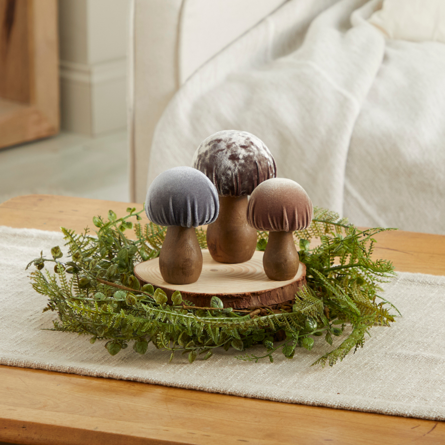 Your Heart's Content - Mushroom Velvet Sets All Season Decor, Nature Lover Gift: Velvet Crimson Set of 3