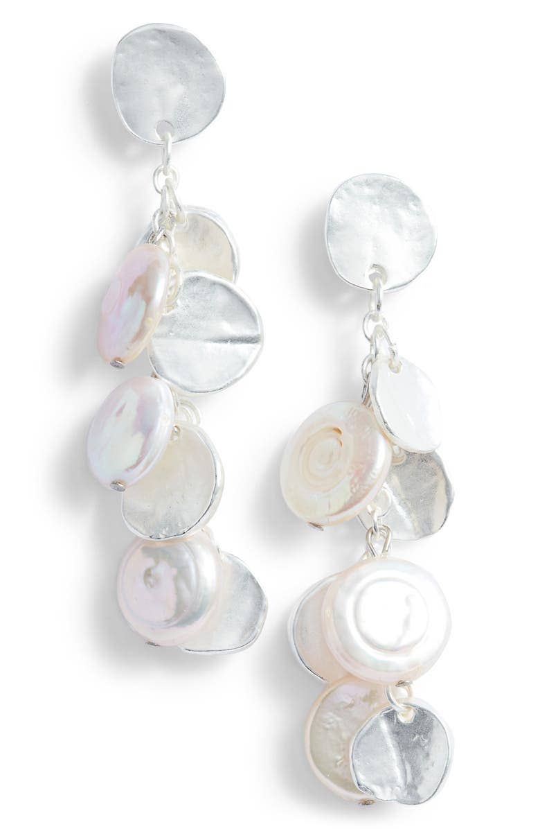 KARINE SULTAN - Coin and flat pearl chandelier drop earring: Gold