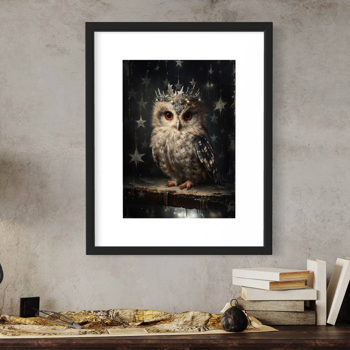 Salty Alyce - Owl In Antique Star Crown Vintage Portrait Wall Art 47AS