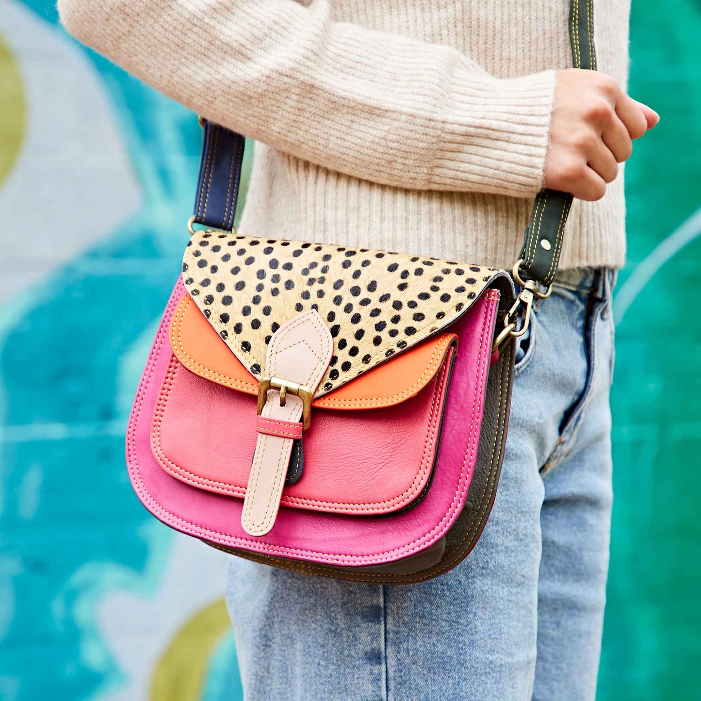 The Paper High Gift Company Limited - Recycled Leather Multicoloured Crossbody Bag - Handmade