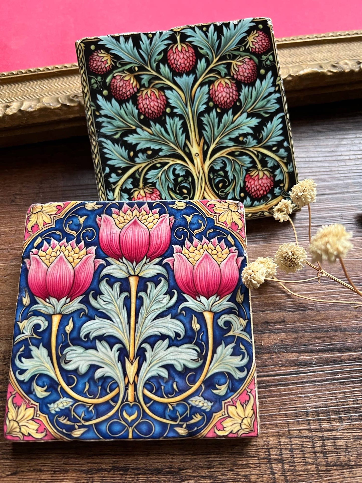 The Painted Lily - William Morris inspired stone coasters - case of 4