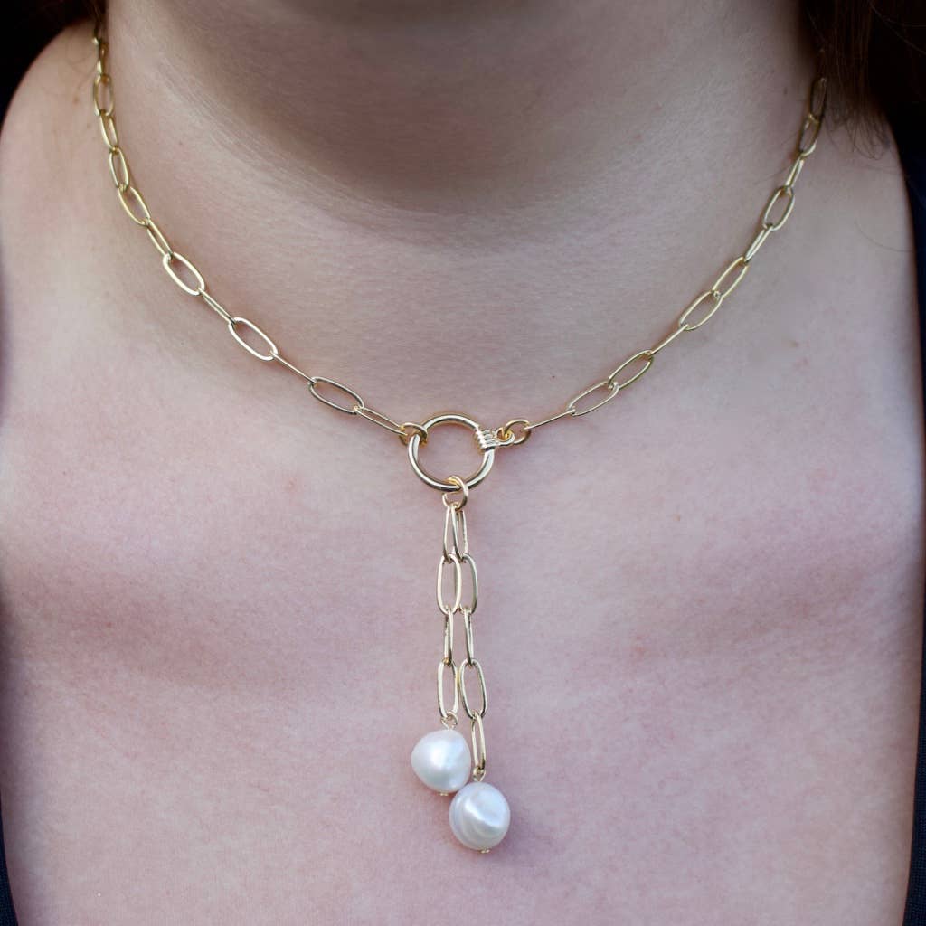 a.v. max - Anna Pearl Toggle Necklace: Pearl/Gold