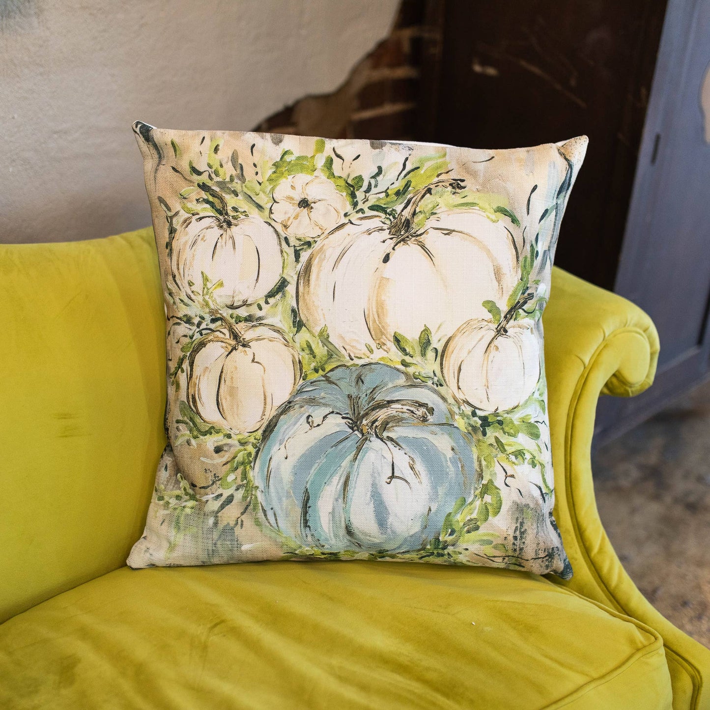 LuckyBird Apparel and Home - Fall "Blue Cream Pumpkin Patch" Pillow: 24"x24" / Pillow