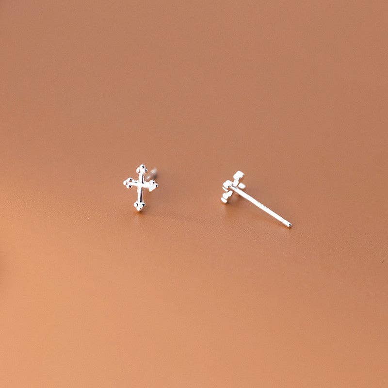 Perimade & Co. LLC - Simple Dainty Cross Stud Earrings in 925 Sterling Silver: Gold