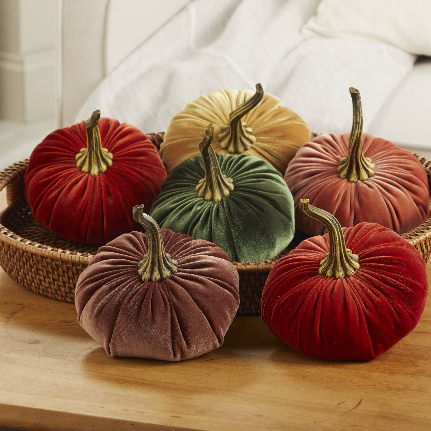 Your Heart's Content - Pumpkin Large Velvet, Fall Decor, Shelf Sitter, Tablescape: Avocado