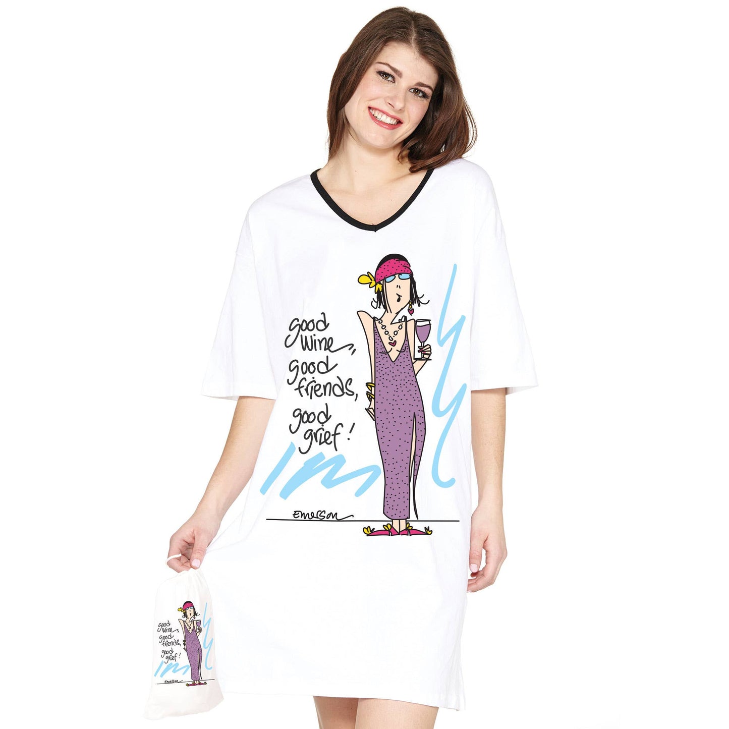 Emerson Street Clothing Co. - Good Wine, Good Friends, Good Grief, Nightshirt in a Bag