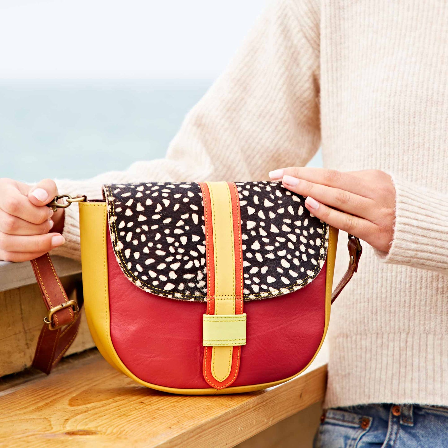 The Paper High Gift Company Limited - Recycled Leather Multicoloured Crossbody Bag - Handmade