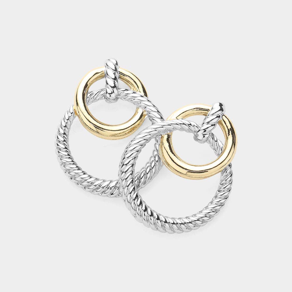 Wona Trading, Inc. - 14K Gold Plated Two Tone O Ring Link Earrings