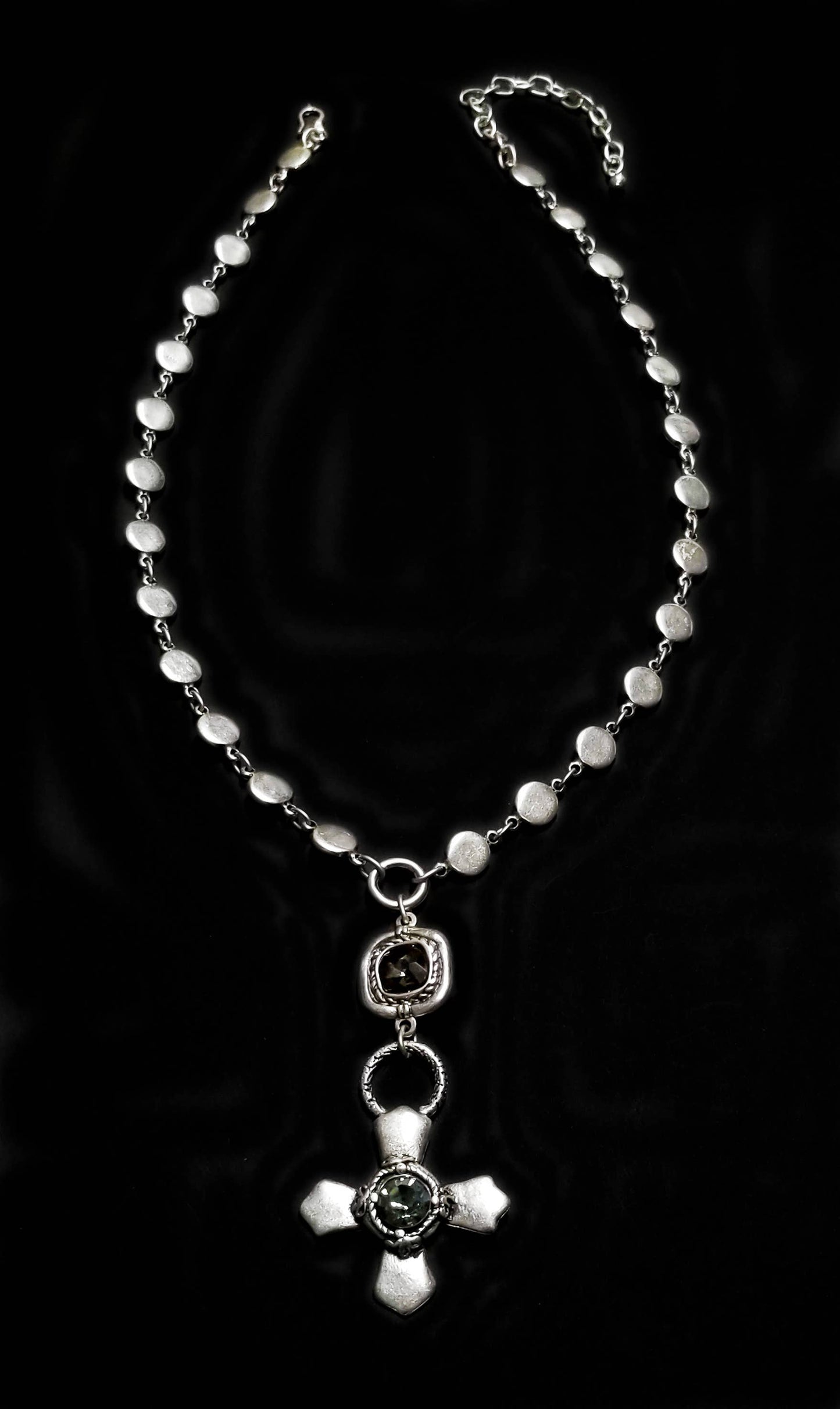 Chanour - Handmade Pewter & Crystal Cross Necklace - NN3135