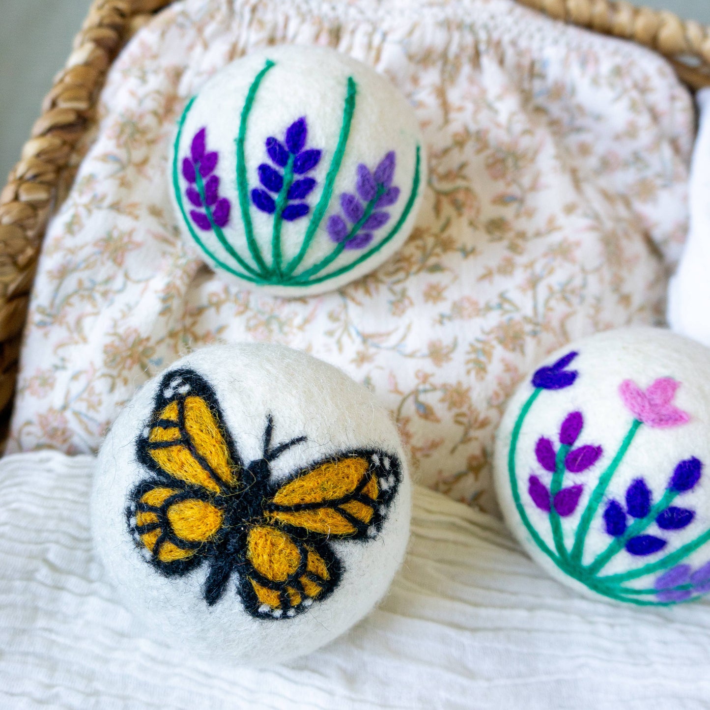 Friendsheep - Butterfly Lavender Fields Eco Wool Dryer Balls - Set of 3: PACKAGE FREE