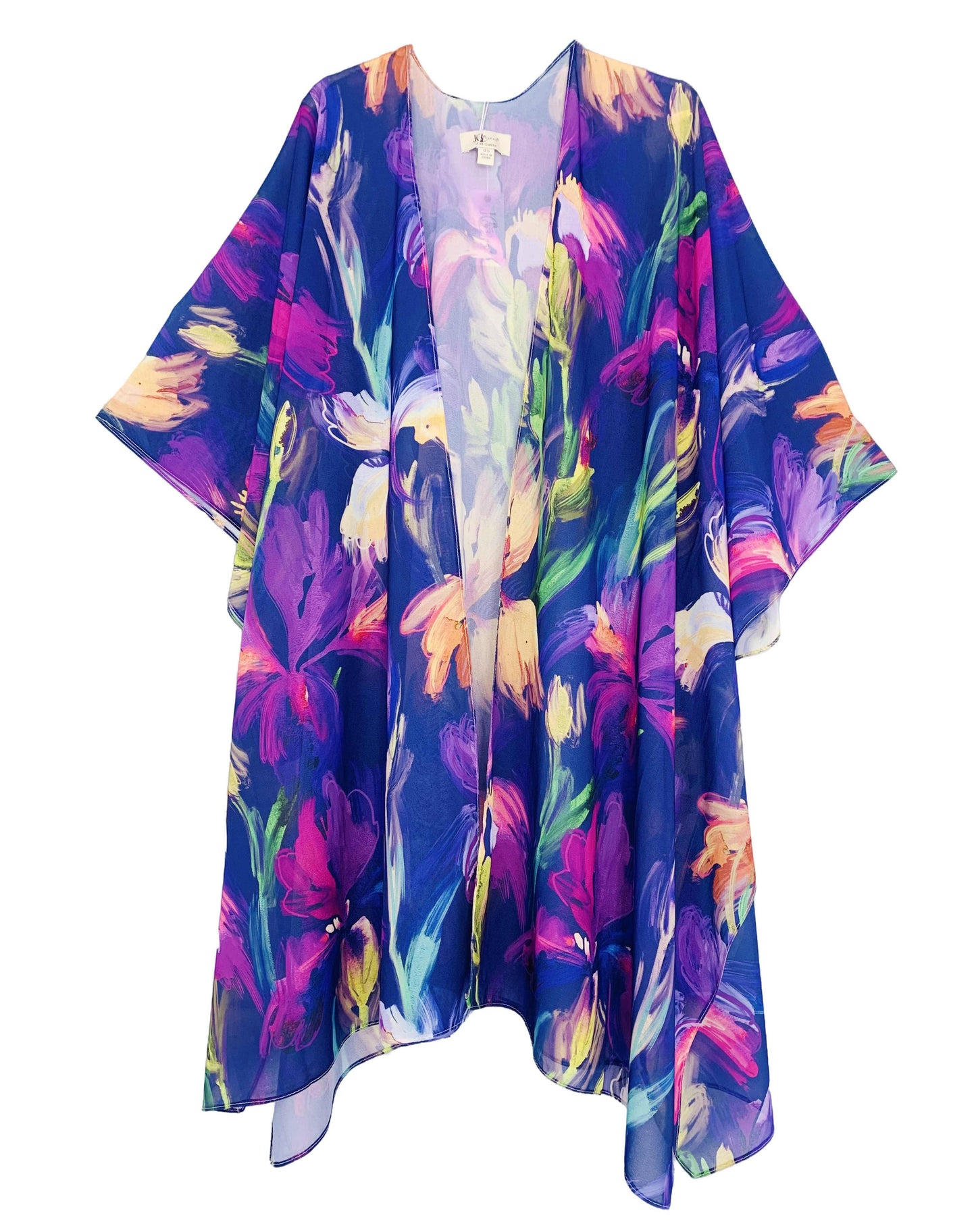 JC Sunny Fashion - JC071030 Purple-Multi Abstract Floral Kimono