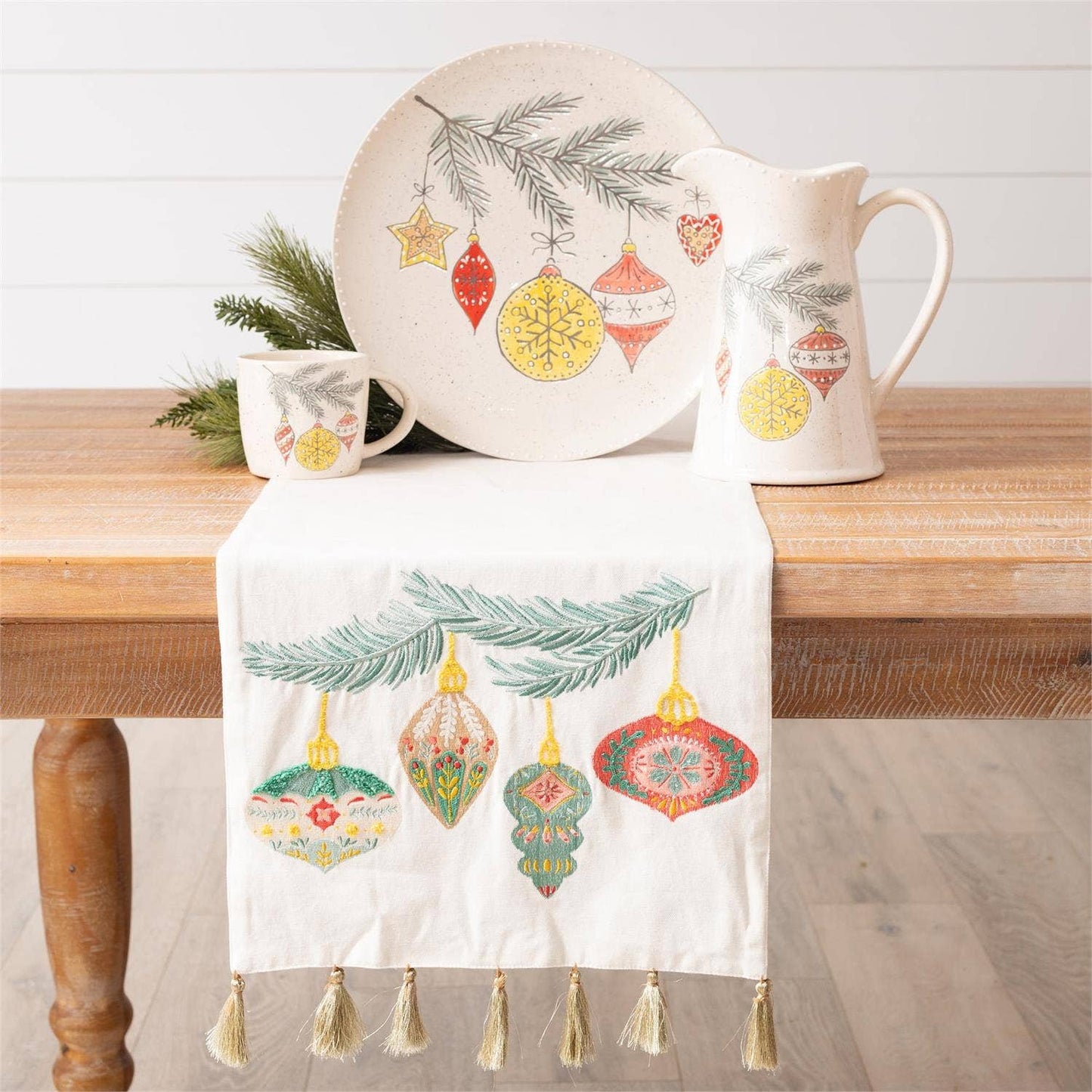 Audrey's Home & Gift - Table Runner - Merry Ornaments Embroidered (Pk/02)