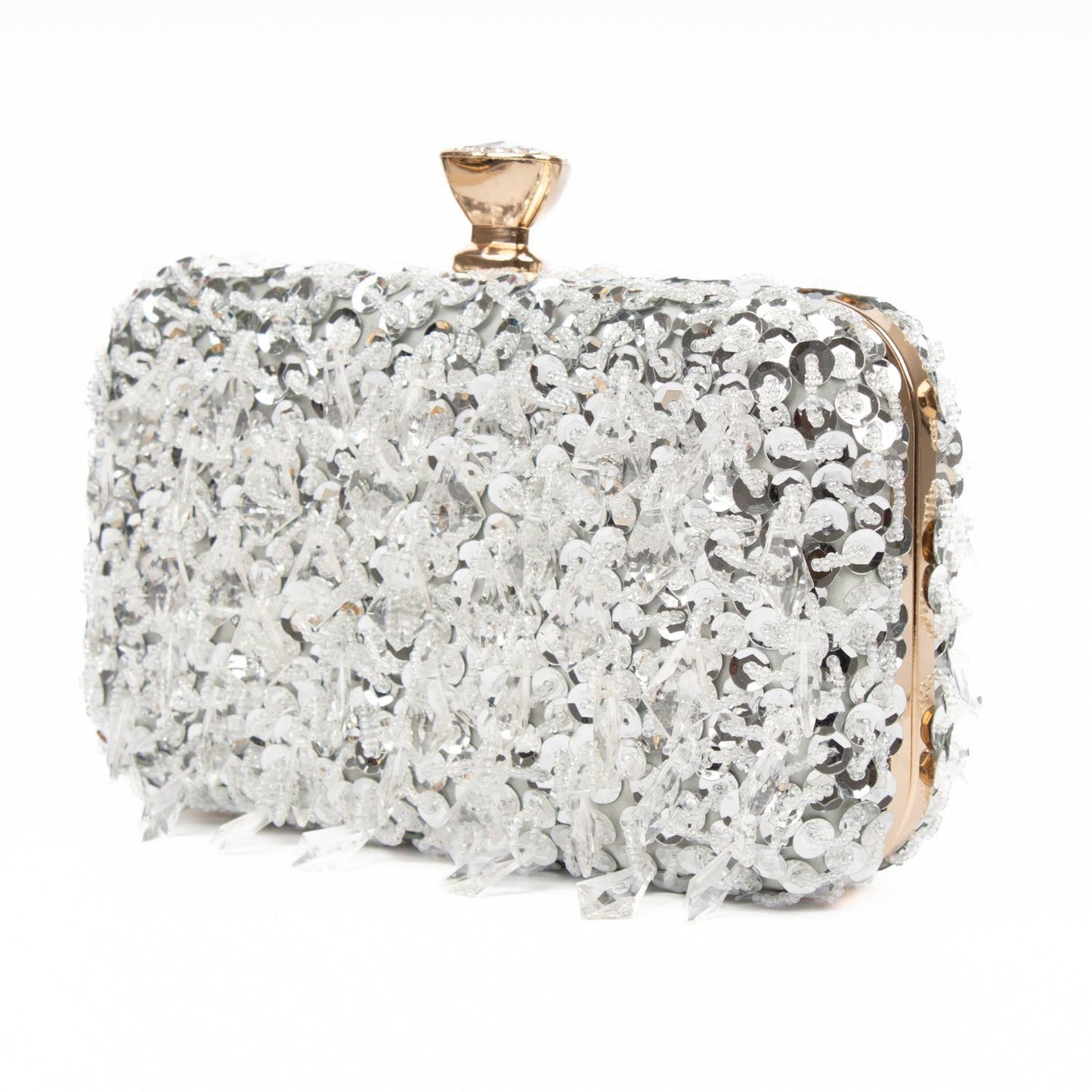 PEACH ACCESSORIES - OC3910 embellished beads embellished evening bag: Silver
