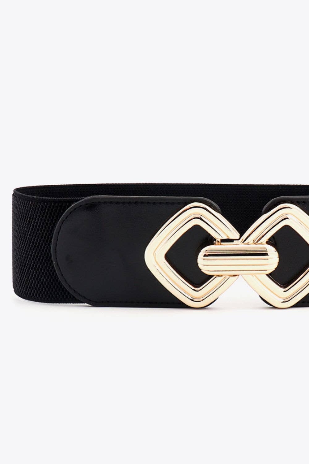 Kustom Kreations Goods - Geometric Buckle Elastic Wide Belt: Chocolate/PU / One Size