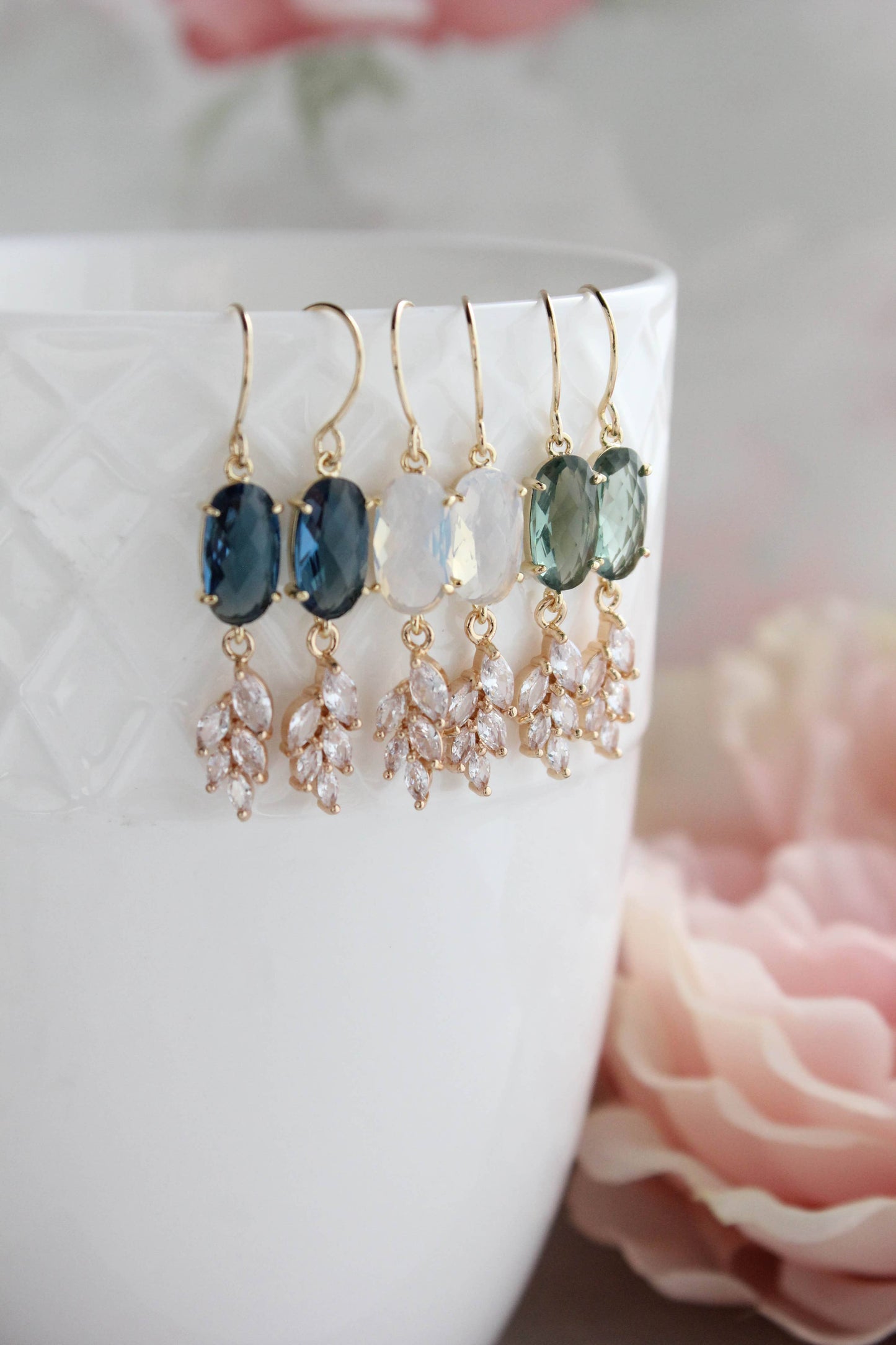 A Pocket of Posies - Sparkling Crystal Earrings | Leaf Earring | Bridal Earrings: Erinite Green