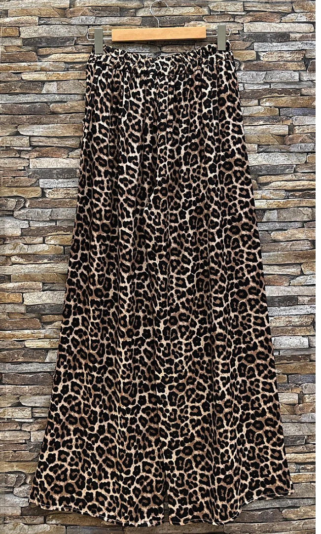 LOOWIE - ESSPAL Leopard Print Wide-Leg Pants with Pockets Viscose