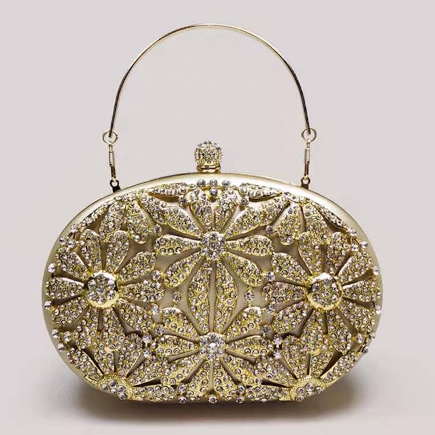 Cici’De Jewelry Amsterdam - Golden Luxury Evening Clutch with Embedded Flower Patterns f