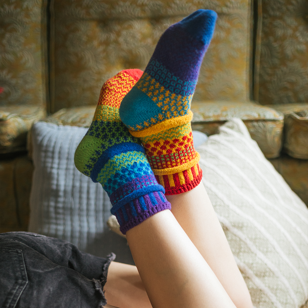 Solmate Socks - Rainbow Crew Socks | Eco-Friendly & Made in the USA : Large (Women 10 - 12 / Men 9 - 11)