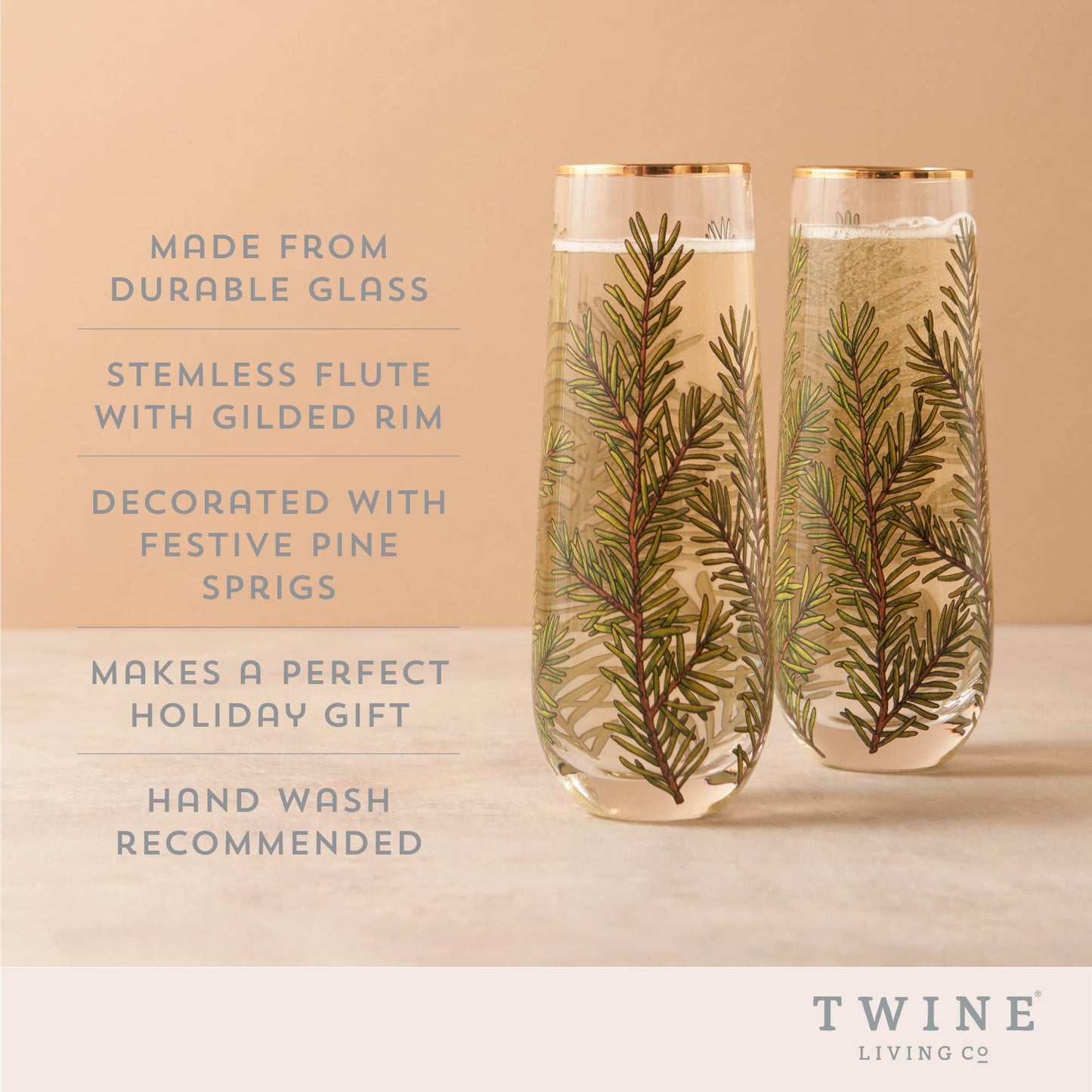 Twine - Gold-Rimmed Woodland Stemless Champagne Flutes - Set of 2