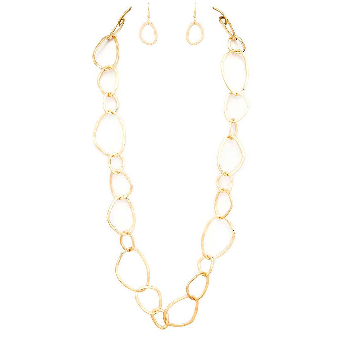 Artini Accessories - Organic Chain Link Long Necklace Set: Silver