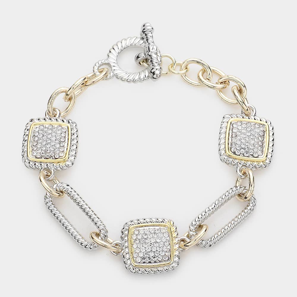 Sensibling Corp. - Rhinestone Embellished Square Link Toggle Bracelet