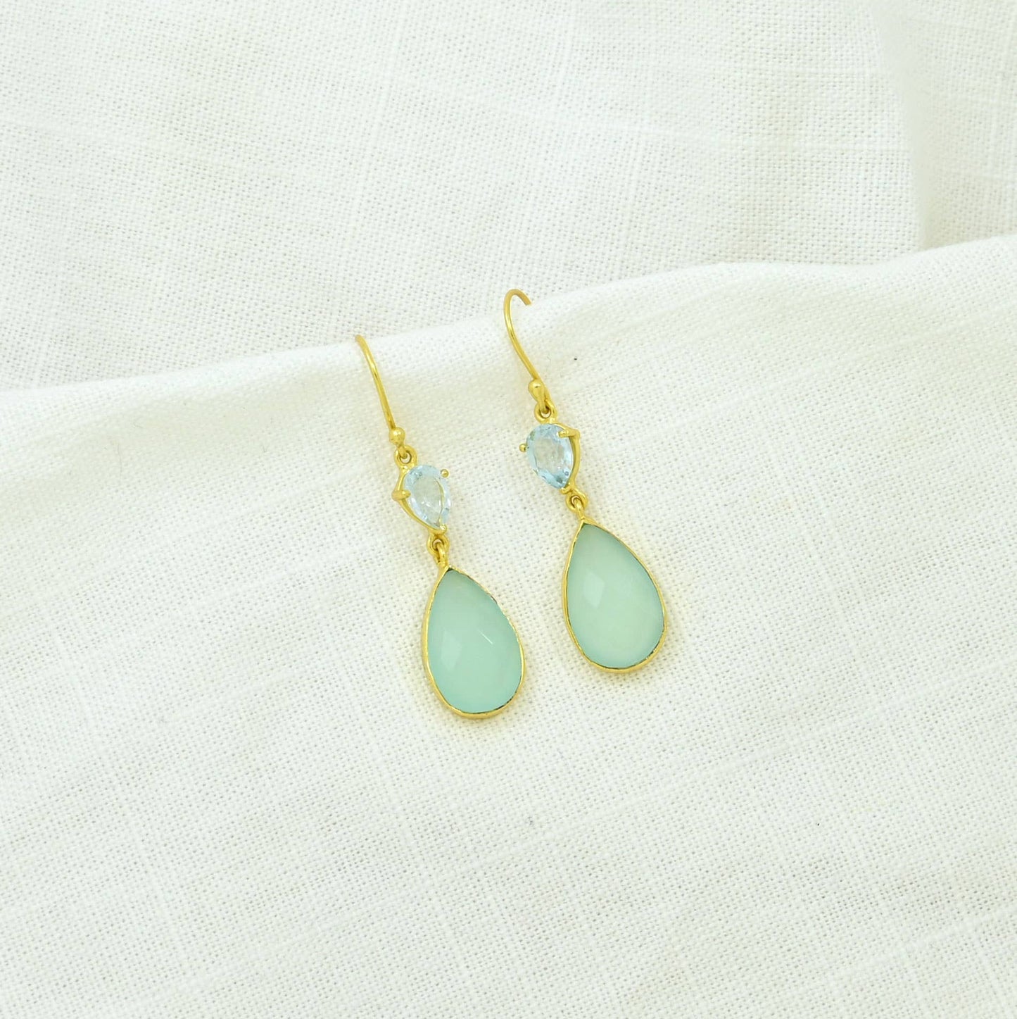 Schmuckoo Berlin - Aqua Chalcedony & Blue Topaz Earring Silver 925 Gold