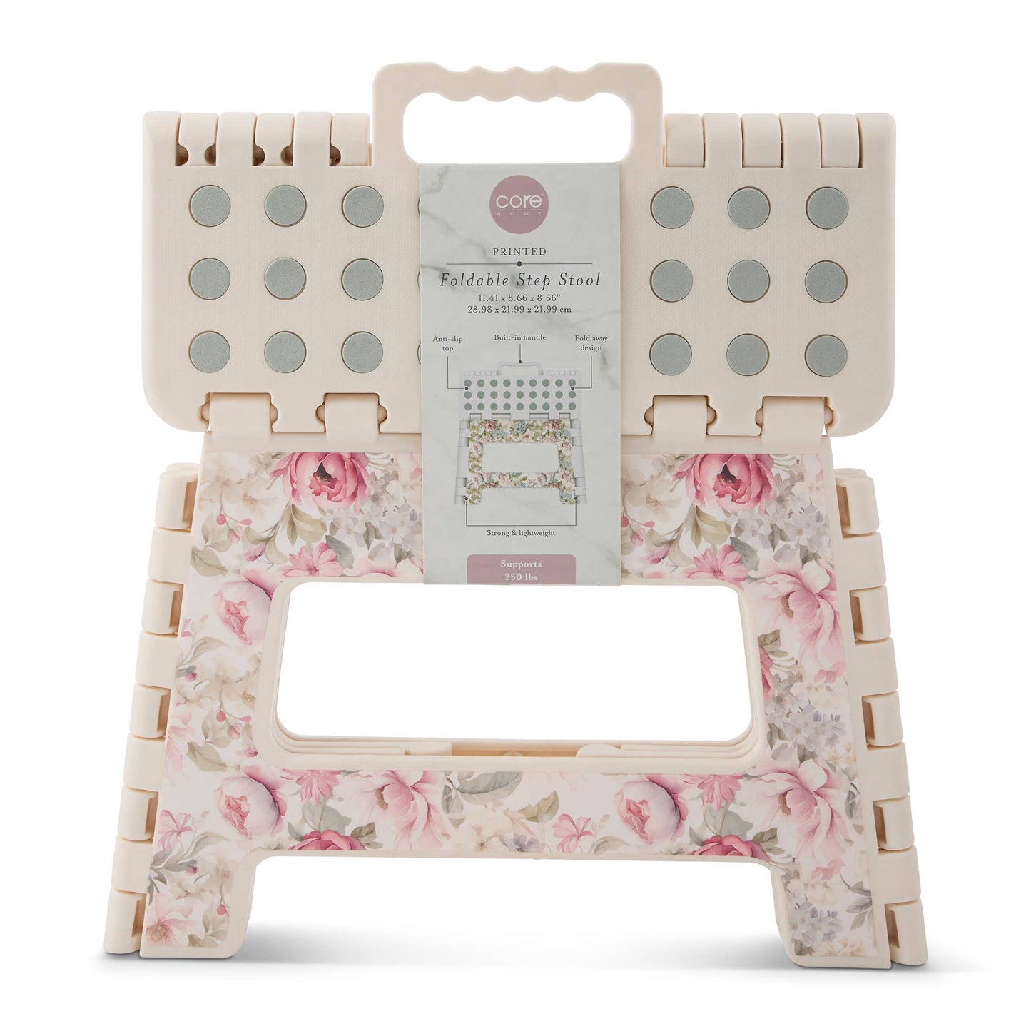 Core Home - 9" Printed Foldable Step Stool - Pink Botanical