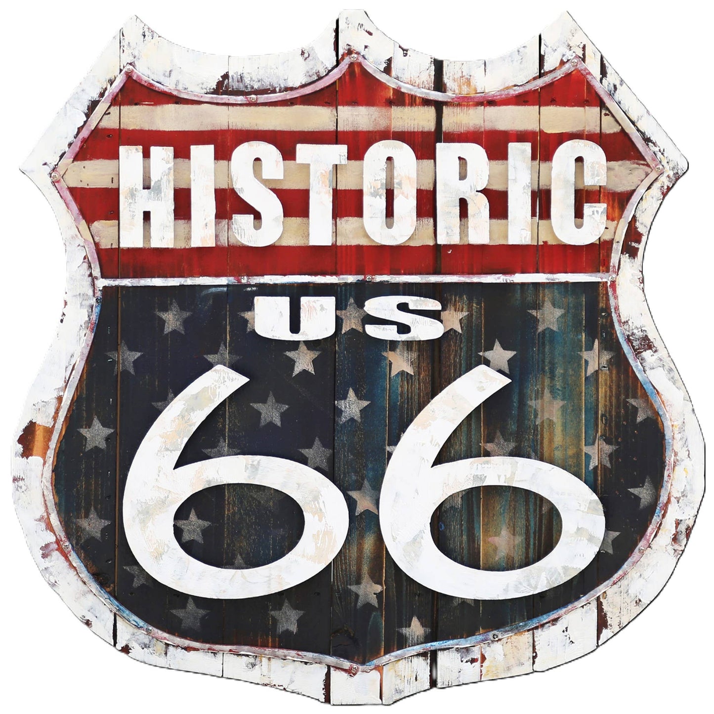 Import Corner - 41161: 3D METAL WALL ART - ROUTE 66 SHIELD - AMERICANA