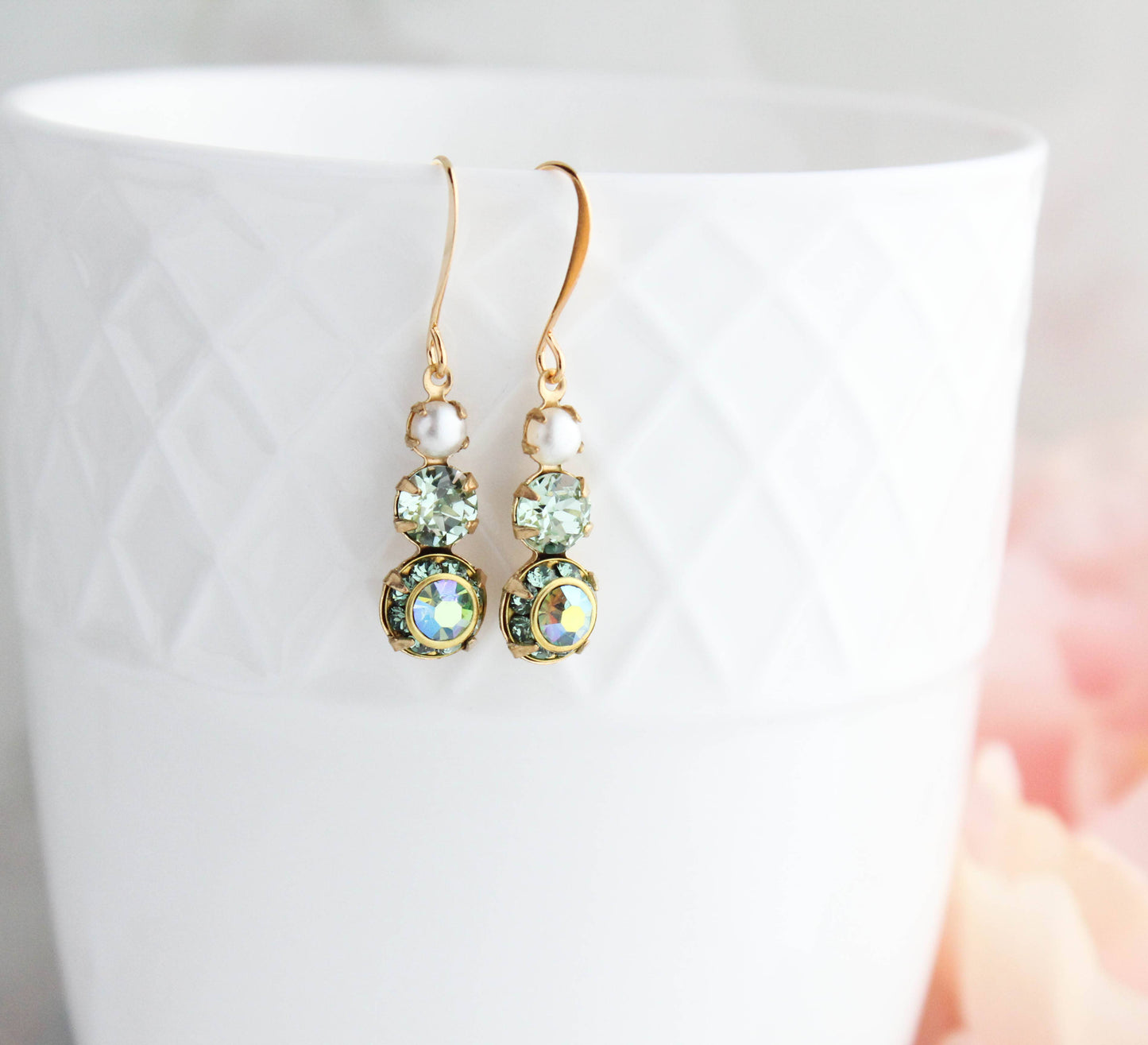 A Pocket of Posies - Peridot Green Earrings | Pearl Earrings | Sparkly Drops