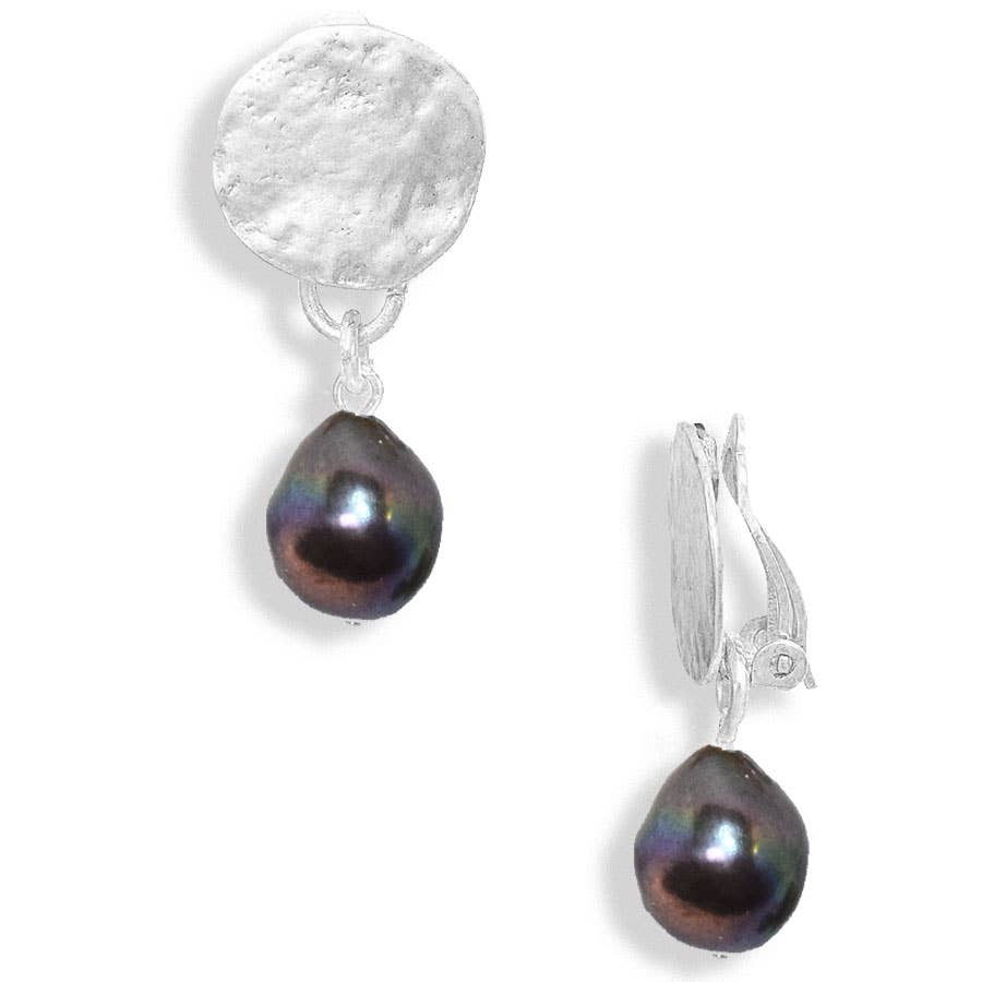 KARINE SULTAN - Coin clip with peacock black pearl drop: Gold