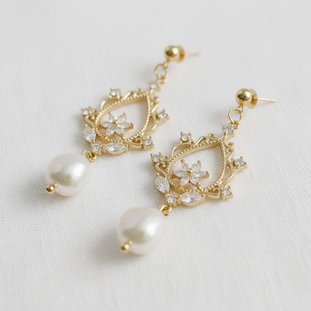 Ellemadera - Baroque-Inspired Freshwater Pearl Drop Earrings